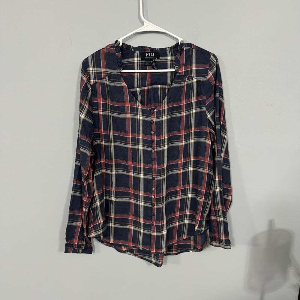 French Dressing Jeans FDJ Plaid Faux Button Down Shirt Women's Size 8